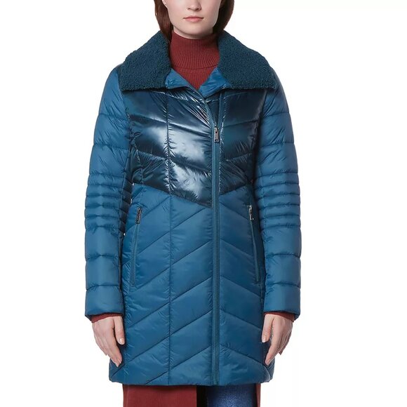 Andrew Marc Marc New York Chevron Quilted Asymmetrical Puffer Coat Color: Surf